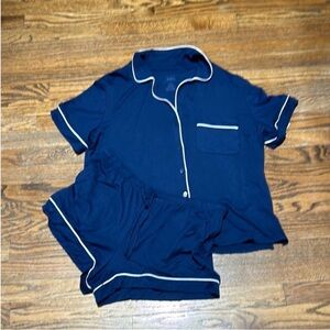 Women's Navy Blue Pajama Set with White Trim
